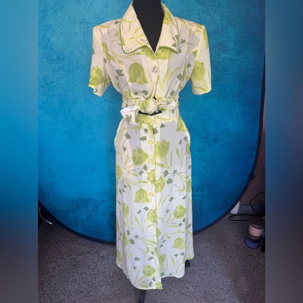 Vintage Made in USA Green Floral Set